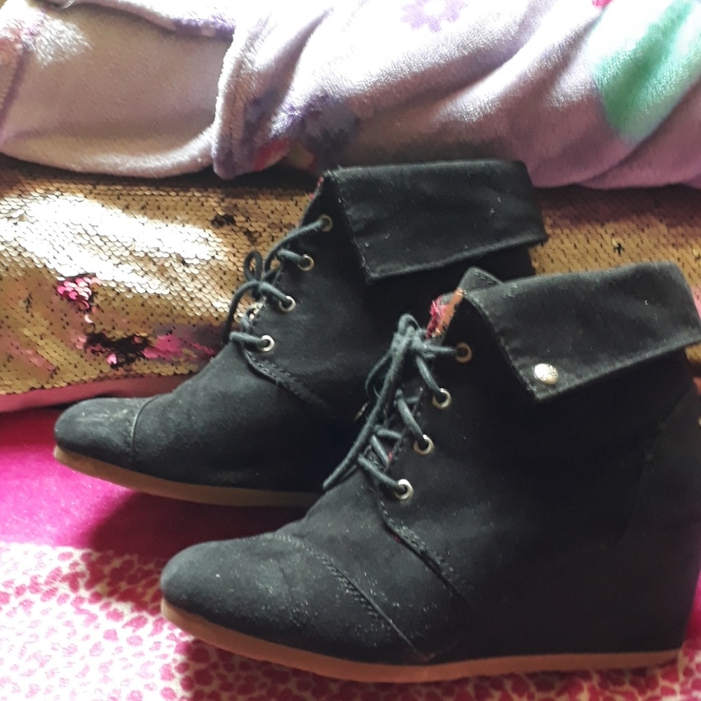 Matte black bootie wedges